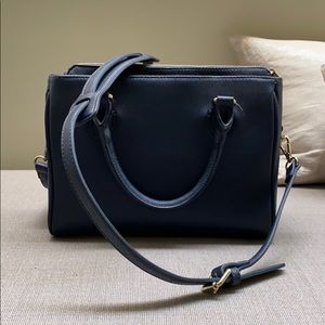 Navy purse with handles and removable strap